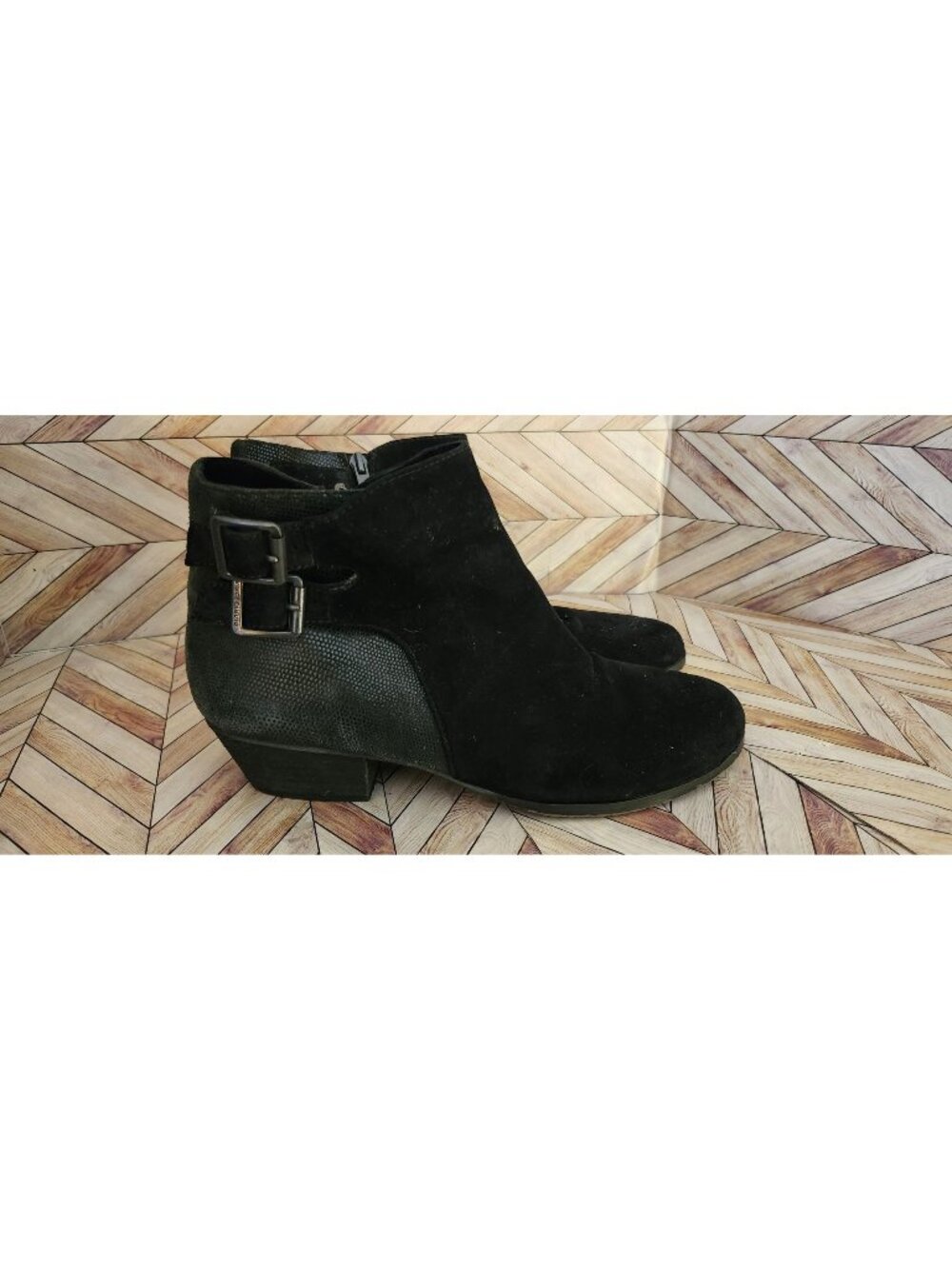 Women Vince Camuto Madalline Black Suede Leather Faux Snakeskin Boot Size 10 40